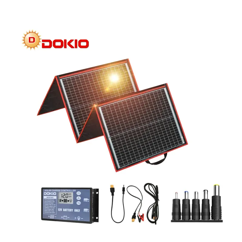 Spedizione gratuita Dokio EU US magazzino 160 watt pannelli solari portatili ripiegati 12V caricabatterie con batteria costruita per cellulare auto