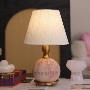 Ceramic Table Lamp Pink Marble Base Fabric Shade E26 LED <b>Night</b> <b>Light</b> Bedroom Living Room Decorative Ambient Lighting - Product Image 1