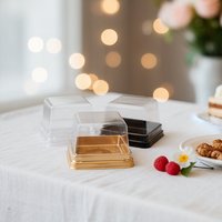 Boîtes à gâteaux mini carrées en plastique transparent noir et or avec couvercle transparent pour pâtisserie, desserts, emballages jetables