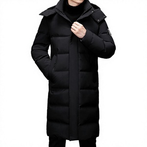 Abrigo Largo Negro de Plumón para Hombre con Capucha y Cremallera, Ropa de Invierno Casual, Grueso, de Poliéster, con Cuello Alto y Bolsillos - Product Image 3