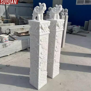Colonna in Marmo Bianco con Scultura di <span class=keywords><strong>Elefante</strong></span> e Cavallo, Decorazione Moderna Fatta a Mano Personalizzata con Nuvole Auspicanti per Casa, Cortile e <span class=keywords><strong>Giardino</strong></span> - Product Image 3