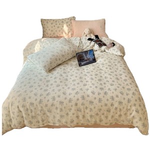 Retro Floral Print Milk Fleece Four-Piece <b>Bedding</b> <b>Set</b> Thickened Warm Skin-Friendly Winter Use Anti-Static - Product Image 5