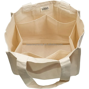Sacola Grande de Lona de Algodão Orgânico com Logotipo Personalizado para Compras com <span class=keywords><strong>6</strong></span> Bolsos Internos - Product Image 1