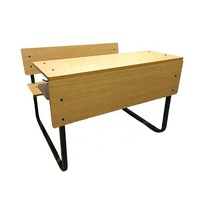 Bureau d'école double en bois avec banc, mobilier scolaire pour 2 personnes, idéal pour les classes primaires et secondaires