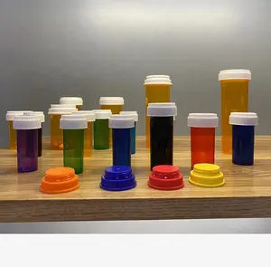 Botella de plástico ámbar personalizada, contenedor a prueba de niños, tapa Reversible, medicina