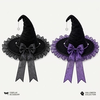 Chapeau de sorcière noir et violet, style gothique Lolita, accessoire de cosplay, chapeau pointu à volants et nœud pour Halloween