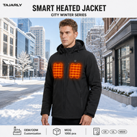 Veste chauffante à capuche pour homme, 3 couches, fermeture éclair intégrale, col montant, deux zones chauffantes sur la poitrine, chauffages dorsaux et latéraux pour l'hiver