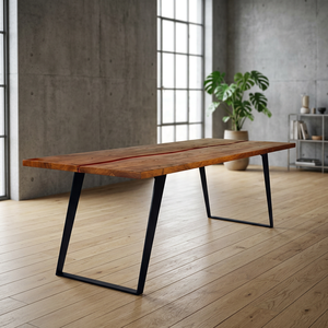 Modern Vintage Industrial Adjustable <b>Foldable</b> Wooden Rectangle Dining <b>Table</b> Set Metal <b>Legs</b> 6-Seater Hotel Use No Assembly - Product Image 2