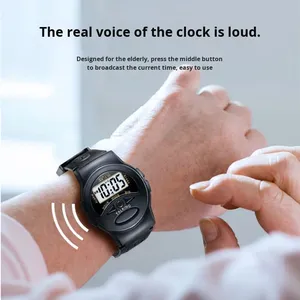 Real Voice Timekeeping Electronic Watch with One-Click Function for Elderly and Blind People Black 43mm Gift Watch - Product Image 5