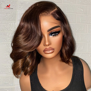 Peluca de Cabello Humano Real con Descuento, Cabello Corto Ondulado Tipo Bob Marrón, Rizador Eléctrico, Diadema, Plancha de Pelo - Product Image 1