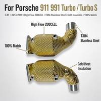 Downpipe de alto flujo OEM de 200 celdas con aislamiento dorado para Porsche 911 991 Turbo S 3.8T 2014-2019: mejora de rendimiento y potencia