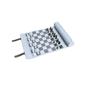 Wholesale Custom Travel Size Chess Set Luxury Folding Roll Up Leather Chess Mat Portable Chessboard Chess Game Set