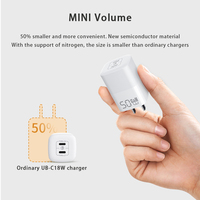 Chargeur GaN 50W double Type C à broches pliables 20V 2.5A avec charge de veille pour ordinateur portable, tablette, téléphone – Idéal pour les voyages, hôtels, vente au détail