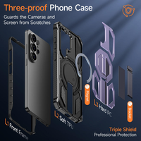 Samsung Galaxy S26 Ultra TPU PC Hoekbeschermende Airbag Stootvaste Magnetische Telefoonhoes Verborgen Metalen Verticale Stand Compatibel met A57 A37