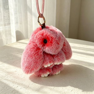 Plush Bunny Keychain, Faux Fur Rabbit <b>Key</b> <b>Ring</b> Charm, Soft Fluffy Pom Pom <b>Bag</b> Accessory for Women - Product Image 5
