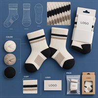 Chaussettes pour bébés et jeunes enfants, antidérapantes, côtelées, en coton et élasthanne, tricot doux, avec revers antidérapant, bout plat, taille personnalisée, noir ivoire