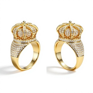 Großhandel Bestseller Blinkender Kronenring Unisex 18K Vergoldetes Kupfer mit Zirkon-Einlagen Hochwertiger Hip-Hop-Stil Kronenring - Product Image 4