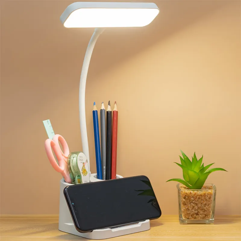 Hot Sales Estudo Toque lâmpada Proteção Profissional Eye Led Desk Lamp Com Telefone Stand Pen Holder