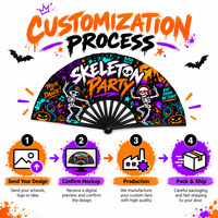 Éventails Premium Skeleton Party Clack de 33 cm (13 pouces) en bois, bambou et plastique, personnalisables pour Halloween et soirées dansantes, vente en gros