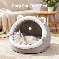 Nouveau lit pour chat Jiji amovible toutes saisons en coton PP, design lapin semi-fermé, rose, pour garder au chaud