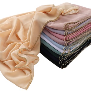 Hijab in Chiffon di Alta Qualità con Perle, Sciarpa con Catena di Strass e Diamanti, Scialle Musulmano per Donne, Copricapo Islamico Fatto <span class=keywords><strong>a</strong></span> Mano con Perline - Product Image 5