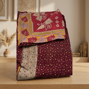 Luxury Vintage Kantha Bedspread Reversible Cotton <b>Quilt</b> Hand Embroidered Floral Design 100TC Home Furnishing <b>Throw</b> - Product Image 3