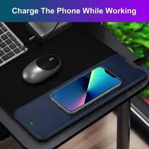 Wireless Charging Mouse Pad 15W Cloth Desk Pad And Leather Wireless Charger 2in1 Non-Slip Keyboard Mousepad For Office Home