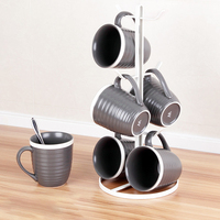 Set Van 6 Keramische Mok Koffie Met Metal Stand Rack Koffie Bekerhouder