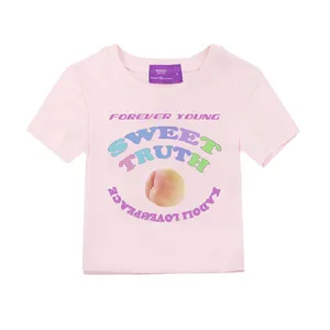 t-shirt da donna della pesca Suppliers-T-Shirt da donna stampata in fiore di pesco rosa chiaro di tendenza estiva girocollo in cotone 100%