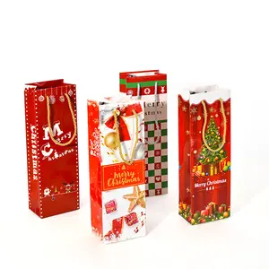 Wholesale Christmas Wine Paper Bag Bolsa De Vino De Papel Kraft Kraft Christmas Paper Gift Bags For Wine Bottle Christmas