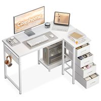 Bureau d'angle 100x70 cm en forme de L avec 4 tiroirs, table d'ordinateur réversible pour bureau, étude, chambre, bureau de jeu blanc