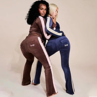 Nouveautés Y2K Hiver Femmes Veste en velours personnalisée avec bande latérale et pantalon de jogging Ensemble 2 pièces pour femmes Survêtement en velours