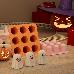MUYULINS Factory 9-Cavity Ghost-Shaped Creepy Cute <b>Silicone</b> Cake Halloween Candle Mold - Product Image 1