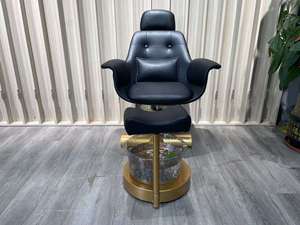Sillón de Pedicura Moderno Tapizado con Bañera para Pies, Altura Ajustable, Color Negro y Dorado, Muebles de Salón - Product Image 3