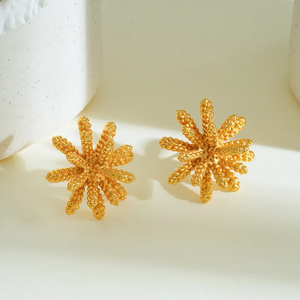 Boucles d'oreilles en acier inoxydable 304 plaqué or 18 carats, électroplaquage sous vide, motif d'épi de blé 3D, pour femmes, style quotidien, festival, rue - Product Image 4