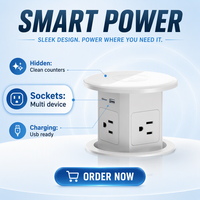 Table de cuisine relevable pneumatique avec 4 prises, chargeur sans fil, prise intelligente tactile avec ports USB Type-C, IP44