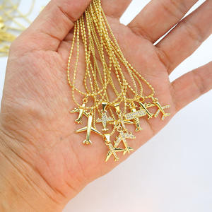 NZ1545 elegante placcato in oro 18k CZ placcato aereo Jet charm ciondolo collana a catena, assistente di volo regalo gioielli pilota - Product Image 1