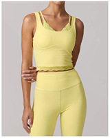 Nouvel ensemble de yoga pour femme, 2 pièces, avec bord festonné, legging taille haute sculptant le ventre et brassière de sport, tenue de sport pour la gym