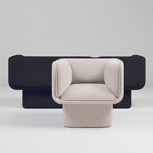 Canapé trois places bleu moderne avec fauteuil individuel, rembourré en mousse, mobilier de salon, design carré, style artistique - Product Image 2