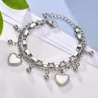 Pulsera de Boda de Doble Capa con Corazones de Circones de Moda, Chapada en Oro, de Acero Inoxidable y Cuentas, con Nombre Grabado