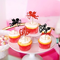 Cupid Junge oder Mädchen Cupcake-Topper Schwarz Rot Valentinstag Cupcake-Auswahl Valentinstag Geschlechtsoffenbarungs-Kuchendekoration