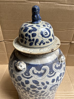 Grand Pot Chinois à Gingembre Couvert Bleu et Blanc Foo Dog Pots Anciens Bleu et Blanc Pot Pourri et Pots Céramique Chinoise