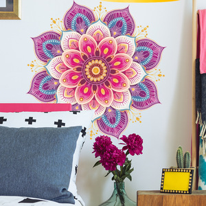 Nuevo Adhesivo Decorativo de <span class=keywords><strong>Pared</strong></span> con Diseño de Mandala en Rosa y Morado <span class=keywords><strong>para</strong></span> Dormitorio - Product Image 6