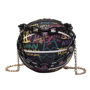 OEM ODM Custom Logo Shape Chain Hip Hop Streetwear Y2K Graffiti Print Round Ball Handbag Ita <b>Bag</b> Factory Direct Wholesale - Product Image 2
