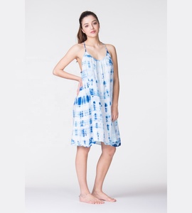 เดรสสั้นผ้าเรยอนพิมพ์ลายการ์ตูนสไตล์โบฮีเมียนสำหรับผู้หญิงช่วงฤดูร้อน ทำมือแบบย้อมสี - Product Image 3