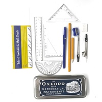Juego de geometría con compás, 14 piezas, de metal, tamaño grande, para niños, juego de matemáticas escolar y bolígrafos