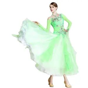 国际标准华尔兹长交谊舞礼服美丽的舞厅拉丁舞礼服绿色B-14362