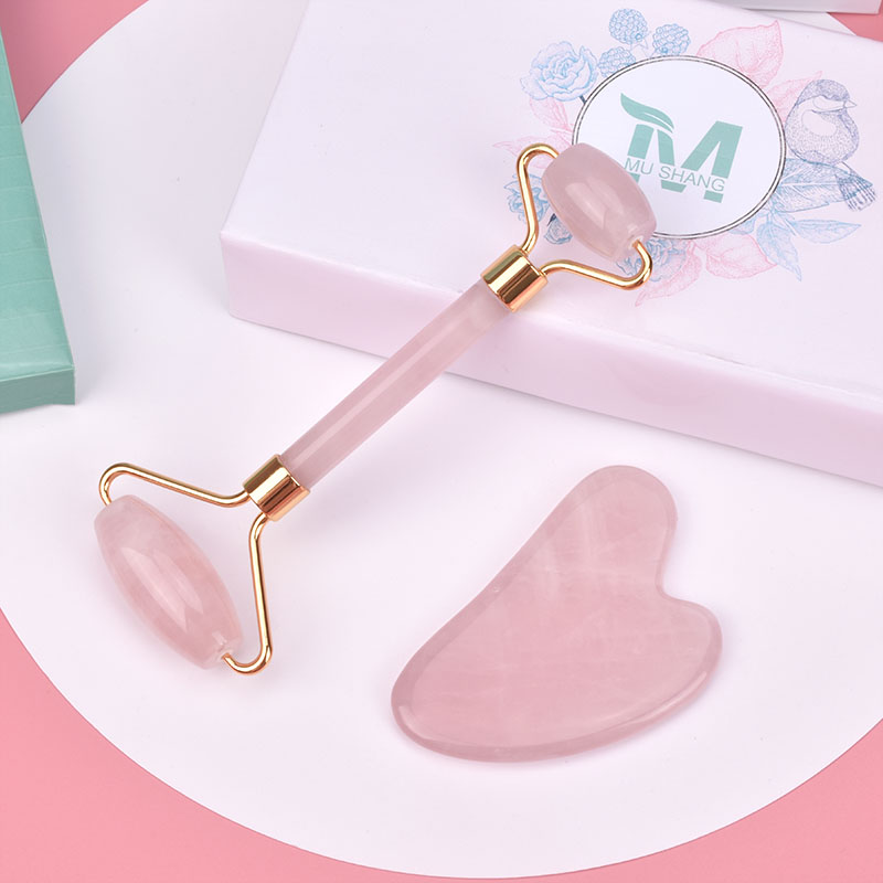 rose quartz gua sha roller set
