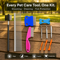 Kit de soins pour animaux de compagnie en acier inoxydable 11 en 1, brosses de toilettage, peignes, pinces à tiques, loupe pour chiens et chats