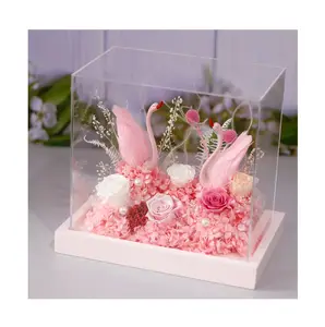 Caja de flores de cisne para siempre del Día de San Valentín, rosas preservadas, decoraciones florales inmortales, arreglo para regalo de graduación de Navidad